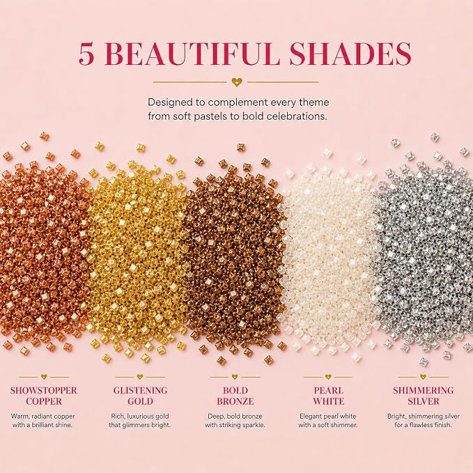 Confect Sparkling Sugar for Baking & Cake Decoration Sugar Assorted pack of 5 Metallic Mania Sparkling Sprinkles Mix Bronze, Gold, Copper Pearl & Sliver | Vegan, Gluten-Free, Soy-Free, Dairy-Free, Palm Oil-Free- 5 oz