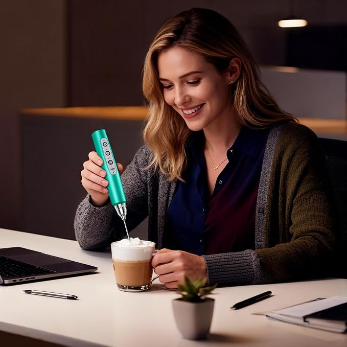 BSRGMS Milk Frother Handheld for Coffee, Electric Whisk 3 Speed Adjustable, Drink Mixer with Stainless 3 Whisks, Rechargeable Hand Frother Wand, Foam Maker for Latte Cappuccino Hot Chocolate Egg Green