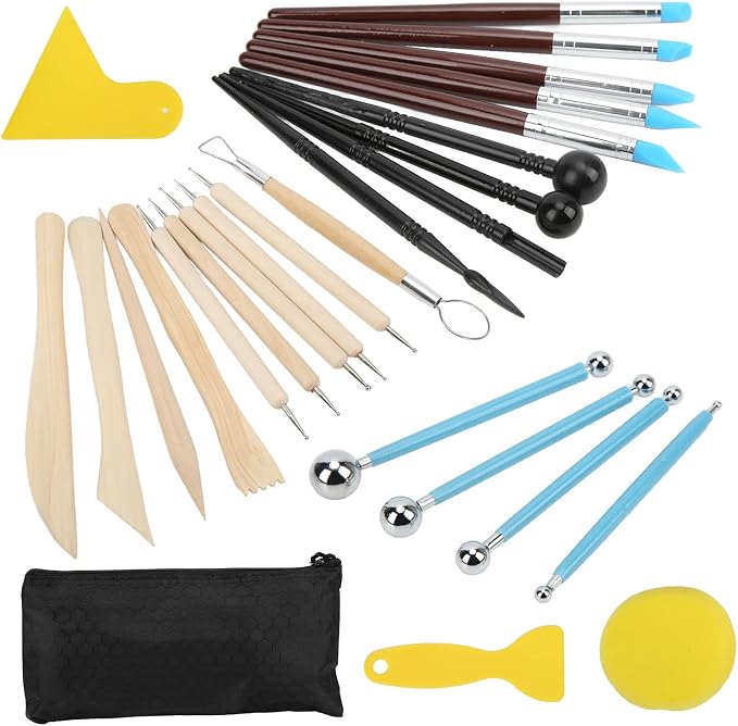 27 Pcs Multipurpose Clay Tools Set for Modeling Sculpting Pottery Crafts, DIY Polishing Engraving Kit with Silicone Pens, Fondant Sticks, Carving Knives, and More, Ideal for