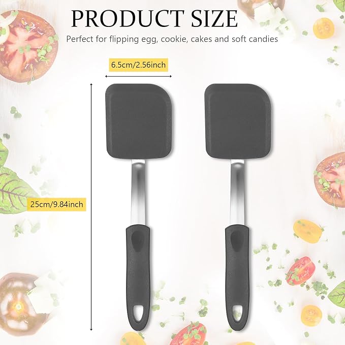 Silicone Cookie Spatula Turner 2 Pack Mini Brownie Spatula Flexible Kitchen Small Silicone Turner for Nonstick Cookware Heat Resistant No Scratch Flipper for Pancake(Solid Flat,Grey)