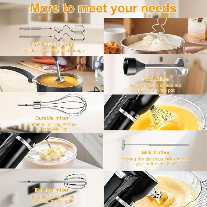 Showvigor Handmixer Electric Handheld, 6-in-1 Multifunctional Handheld Immersion Blender Bundle and Whisk, Milk Frother, Food Chopper