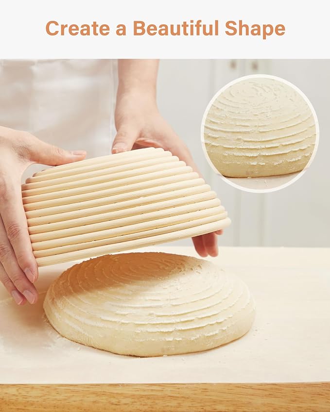Kootek Banneton Bread Proofing Basket Set, 9 Inch Round Sourdough Starter Kit, Baking Supplies Tools with Dough Whisk, Scoring Lame, and Other Accessories for Artisan Bread Making
