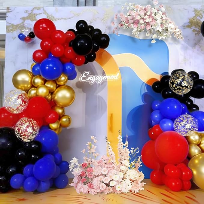 Red Black Blue Gold Balloons Garland Arch Kit, 167Pcs Latex Balloons Different Sizes 18 12 10 5 inch for Graduation Birthday Baby Shower Spider Theme Party Decorations