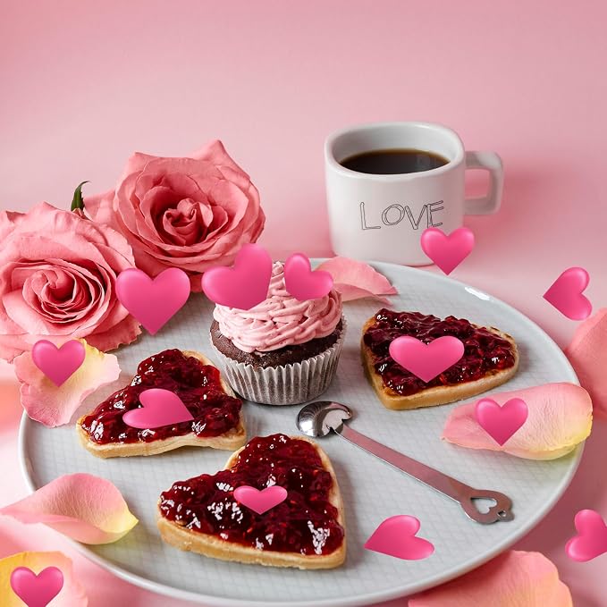 44PCS Edible Valentines Day 3d Heart Cupcake Toppers Rose Pink Heart Cupcake Picks Happy Valentine's Day Heart Cake Decor for Valentine's Day Theme Party Decoration Supplies