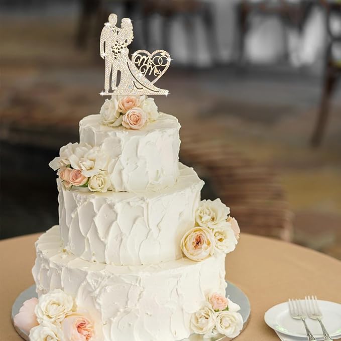 Jaciya Wedding Cake Topper AB Crystal Rhinestone Metal Mr and Mrs Cake Topper Bride and Groom Bridal Shower Party Gold Wedding Decorations Supplies