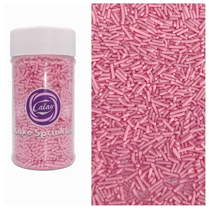 Sentovac Edible Pink Jimmies Sprinkles for Cake Decorating Baking | Cupcake Cookie and Ice Cream Toppers Cake Decorations| Celebrations Wedding Shower Party Chirstmas Supplies 78g/2.75oz