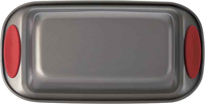 Rachael Ray 47962 Yum-o! Bakeware Oven Lovin' Nonstick Loaf Pan, 9-Inch by 5-Inch Steel Pan, Gray with Red Handles (Pack of 6)