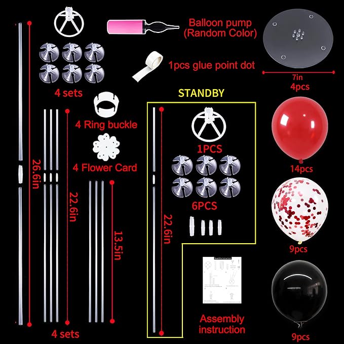 TONIFUL 4 Set Red and Black Balloon Centerpieces for Table,Balloon Stand Kit for Black Red Party Decor 2026 Graduation Wedding Chinese New Year Eve Birthday Party Decorations,Retirement
