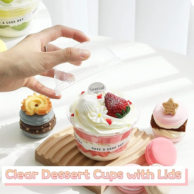 Jnnzzggu 50 Pack 9 oz Clear Plastic Dessert Cups with Dome Lids,No Hole Disposable Snack Bowls for Pudding,Parfait,Fruits,Ice Cream,Cake