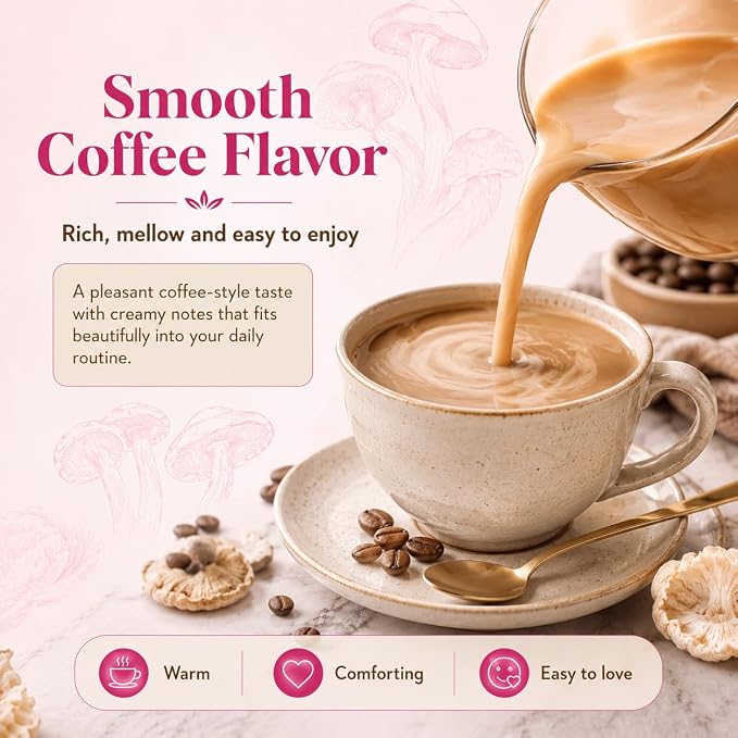 Suiyilary Mushroom Coffee with Collagen, 10 Mushroom Extract Powder Blend Lion's Mane, Brain Supplements with Instant Coffee for Energy, Focus, Skin and Immunity 150g 30 Serving