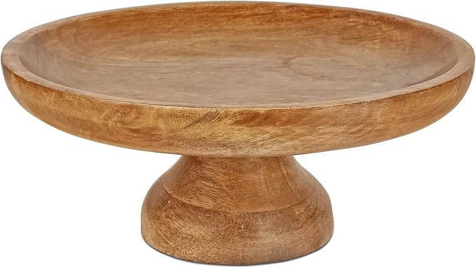 Mela Artisans 12" Mango Wood Cake Stand 5" Tall with Wooden Pedestal – Classic Finish Riser Designed for Birthday Cake and Cookie Display, Cupcake Stand & Decorative Trays