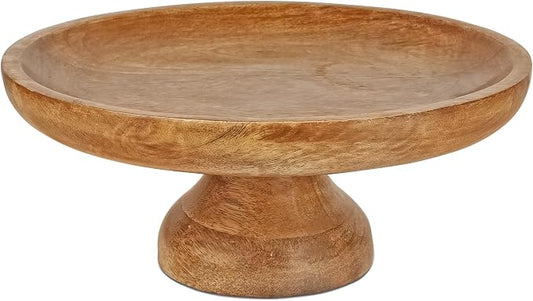 Mela Artisans 12" Mango Wood Cake Stand 5" Tall with Wooden Pedestal – Classic Finish Riser Designed for Birthday Cake and Cookie Display, Cupcake Stand & Decorative Trays