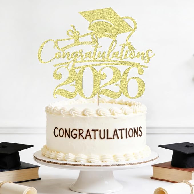 Congratulations 2026 Graduation Cake Topper,Congrats Grad Cake Decor - 2026 High School/College/Senior Graduation Party Decorations Supplies