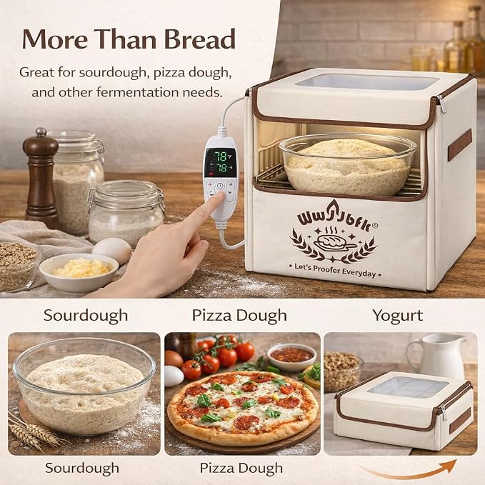 Wwyybfk Bread Proofing Box with Temperature Control, Foldable Dough Fermentation Box for Sourdough, Pizza Dough & Home Baking, Keeps Dough Warm in Cold Kitchens