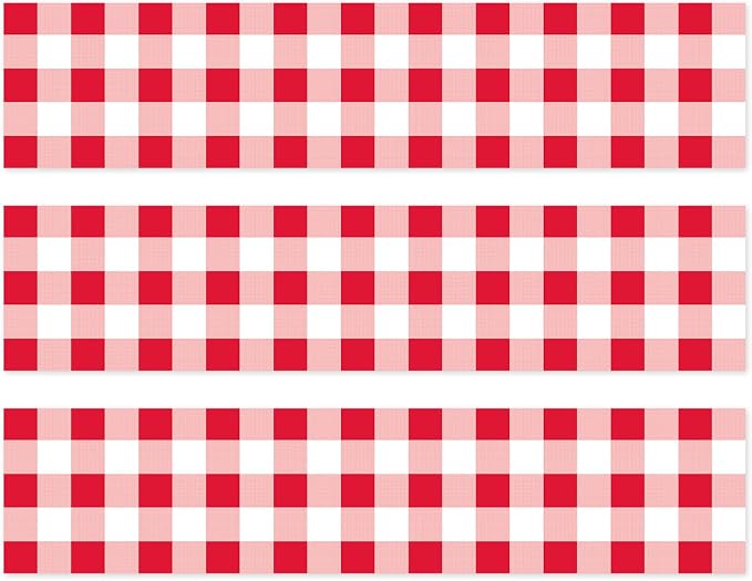 3pcs Red White Checkered Edible Cake Borders, 28x6.2cm/11x2.44in Strip Birthday Cakes Side Image Trim Decorations Pre-Cut Rice Paper Edible Cake Wrap Print for Parties Decor