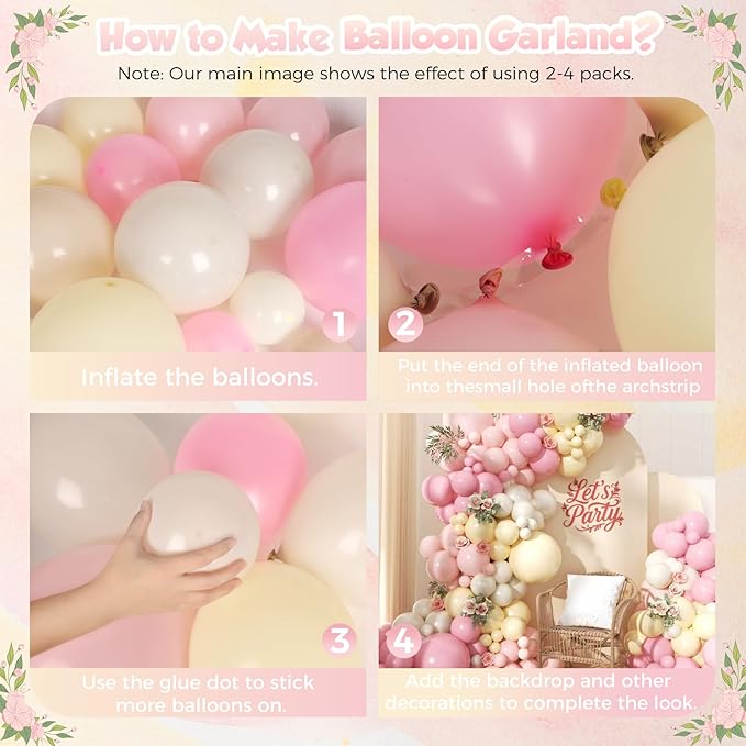 Pink and Yellow Balloon Arch Garland Kit 157pcs, Pastel Pink Light Pink Yellow Sand White Balloons Arch Kit for Birthday Baby Shower Bridal Shower Wedding Bee Bear Themed Party Decorations
