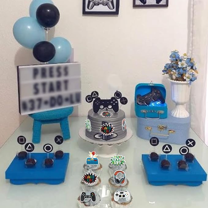 60 PCS Edible Video Game Cupcake Toppers GamePad Cake Decorations Edible Game On Controllers Cupcake Picks for Game Theme Baby Shower Boys Girls Birthday Anniversary Party Food Decorations Supplies