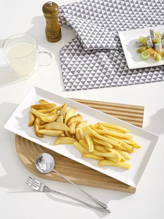 Kanwone White Serving Platters, Porcelain Serving Trays for Parties, Large Rectangular Plates - 14.5 Inch, Set of 4