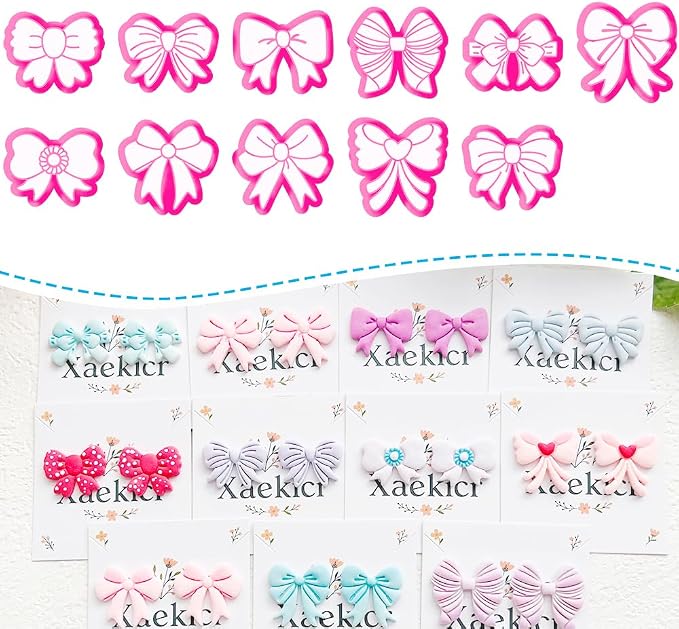 11-Piece Bow Shape Clay Cutters Set - Pink Craft Stencils for DIY Modeling Compound, Polymer Clay, and Scrapbooking, Creative Design Tools for Hobbyists and Makers