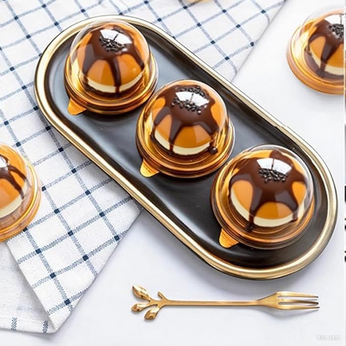 EchoDone 50 Set Clear Plastic Mini Cupcake Boxes Muffin Pod Dome Muffin Single Container Box Wedding Birthday Boxes (Gold)