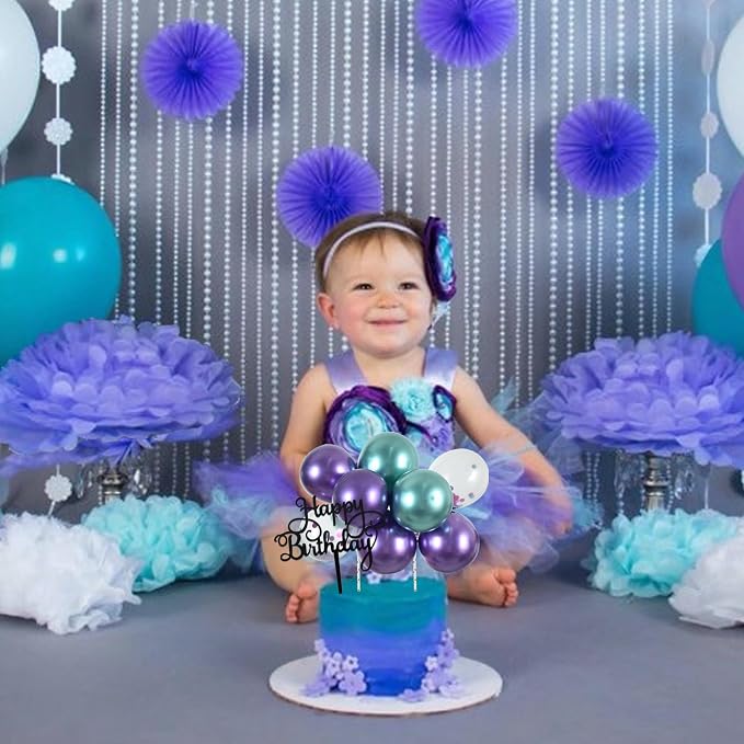 BEISHIDA Happy Birthday Cupcake Toppers - Blue Purple Mini Balloon Cloud Birthday Cake Decorations for Girls Women Theme Party Decorations