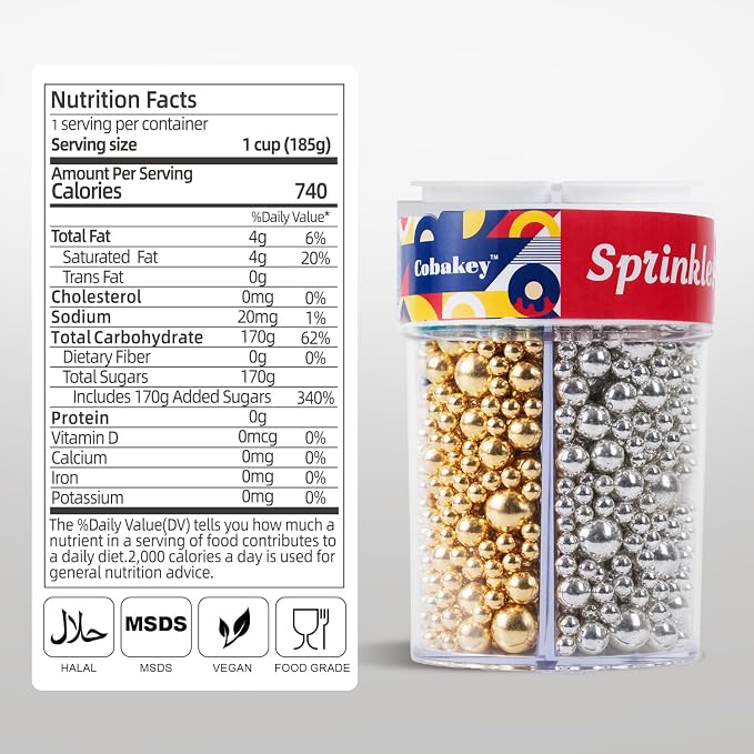 Sprinkles for Cake Decorating, Gold Silver White and Black Pearl Sugar Sprinkles Mix for Cookie Baking Ice Cream Cupcake Topping