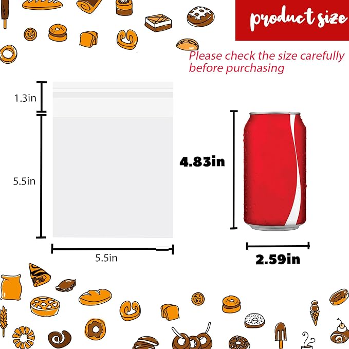 200Pcs 5.5*5.5in Clear Cookie Bags, Self Sealing Cellophane Bags Resealable Self Adhesive Treat Bags for Cookie Packaging, OPP Individual Gift Giving Bags for Party Favors, Homemade Baking