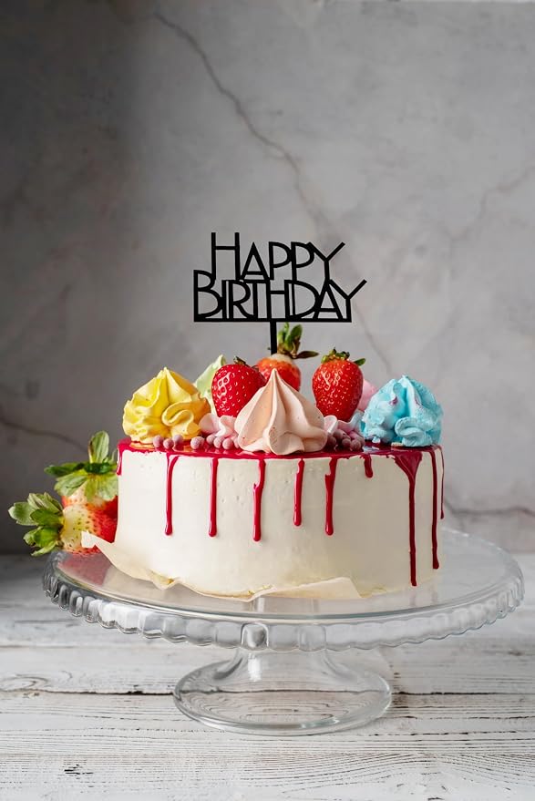Happy Birthday Cake Topper Birthday cake Topper Decoration Supplies (Black A)