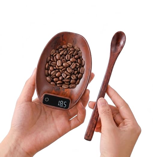Portable Coffee Scale Mini Electronic Gram Scale Rechargeable Digital Scale for Home Office Coffee Making & Kitchen Use (Wood)