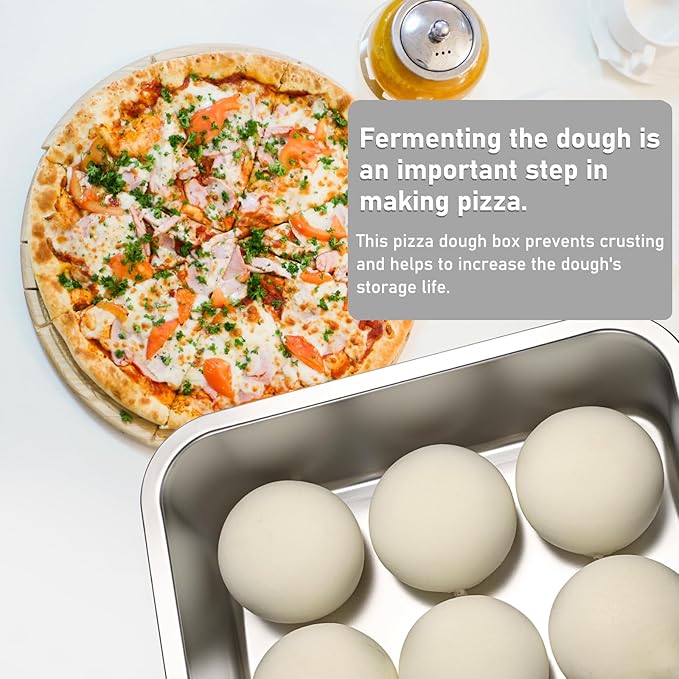 BSTKEY Pizza Dough Proofing Box, Stackable Stainless Steel Food Storage Box Container with Lid, Fits 4-6 Dough Balls, 14.1 x 10.6 Inch Large Capacity Household Pizza Dough Container