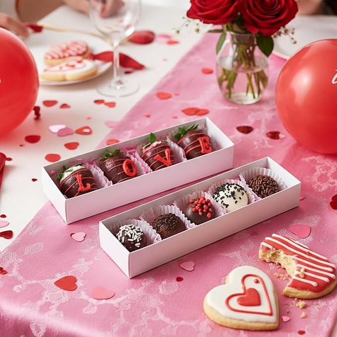 TEMLQPACK 50PCS White Bakery Box Assortment - for Chocolate Covered Strawberries (4), Macarons, Cookies, Oreos, Cake Pops, Hot Cocoa Bombs & Truffles | Birthday Party, Wedding Favors