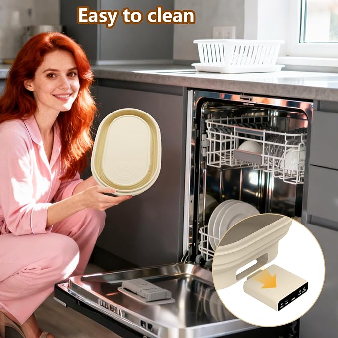 Heating Sourdough Starter Kit, Electric Thermostatic Silicone Bread Proofing Basket Set with 6 Timer & Temp Settings Dishwasher Safe, Foldable Sourdough Starter Bowl, Starter Baking Kit Gift