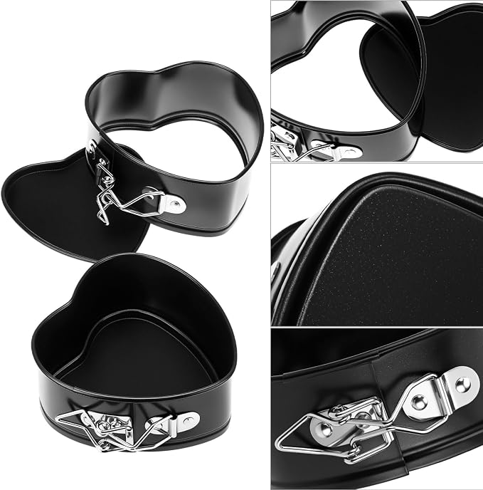 QWORK Springform Cake Pan Set - 4 Pack 4-Inch Non-Stick Leakproof Heart Shape Cheesecake Pan Baking Molds with Removable Bottom for Birthday Cakes