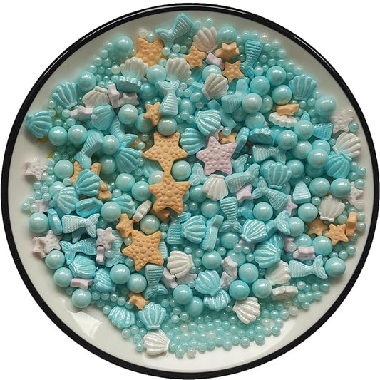 Edible Blue Ocean Mermaid Candy Sprinkles Starfish Dessert Sprinkle Shell Cake Cupcake Toppers Pearl Cookie Decorations Sweet Personalities Candy Sprinkles for Cake Decorating, 3.53 oz