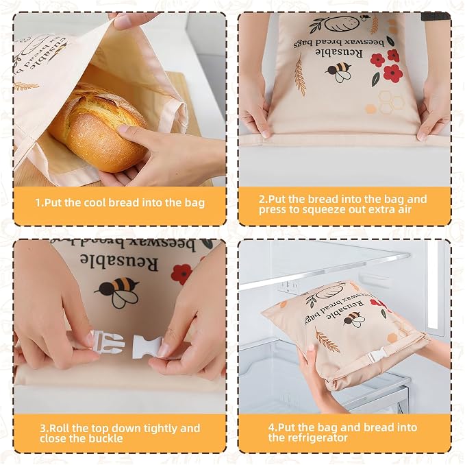 2 Pack Beeswax Bread Bags for Sourdough Homemade Bread, XL Reusable Bread Storage Bag, Organic Waxed Line and Linen Fabric Bread Bag for Home Bakers, Picnics Work or Gift-Giving