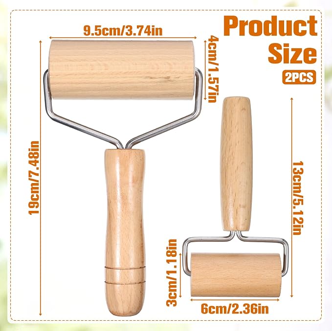 2 Pack Small Rolling Pin Wooden Dough Roller Pizza French Mini Baking roller Set for Cooking Pastry Bread Cookie Dumpling Tortilla Christmas DIY Bake Home Kitchen Utensils Professional
