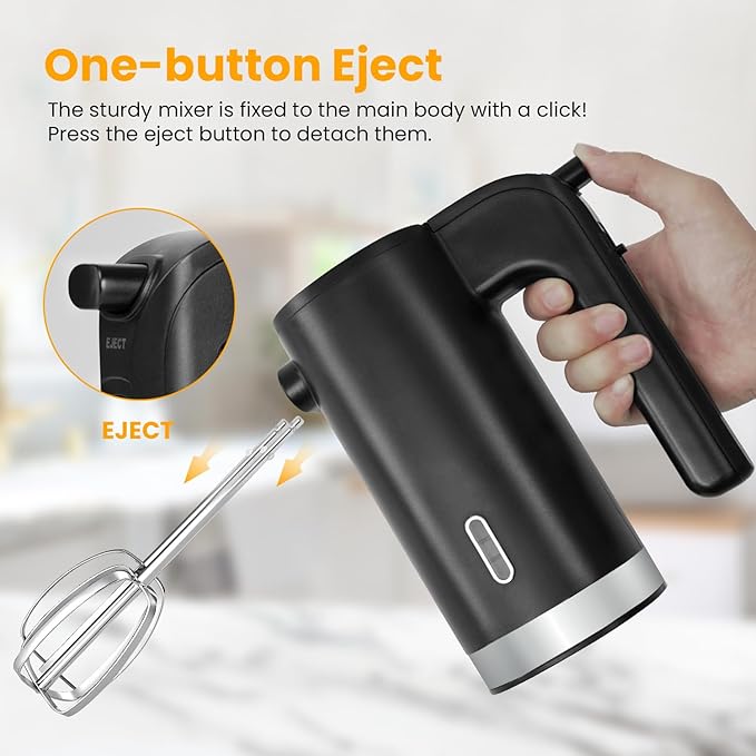 Cordless Hand Mixer, 3 Speed Rechargeable Hand Mixers Electric, Type-C Charging Cable Dual-head Whisk for Whipping Mixing Egg, Cake Dough, Mashed Potatoes and More