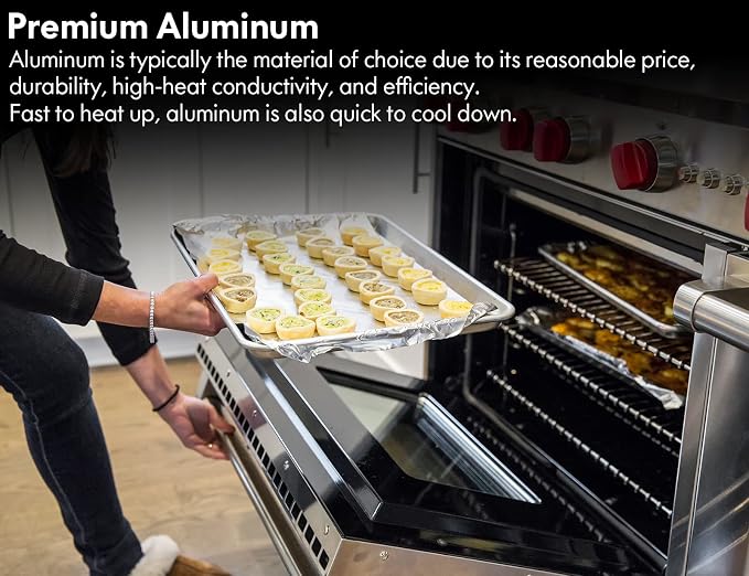 CURTA 6 Pack Aluminum Sheet Pan, NSF Listed Half Size 18 x 13 inch Commercial Bakery Cake Bun Pan, Baking Tray