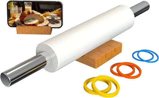 18.5'' Marble Rolling Pin,Stainless Steel Handles,3-Thickness Rings&Stand | Uniform Dough Thickness Control, Mepple Rolling Pin Ideal For Baking Fondant, Pizza, Pie Crust, Cookies,Pastries and More