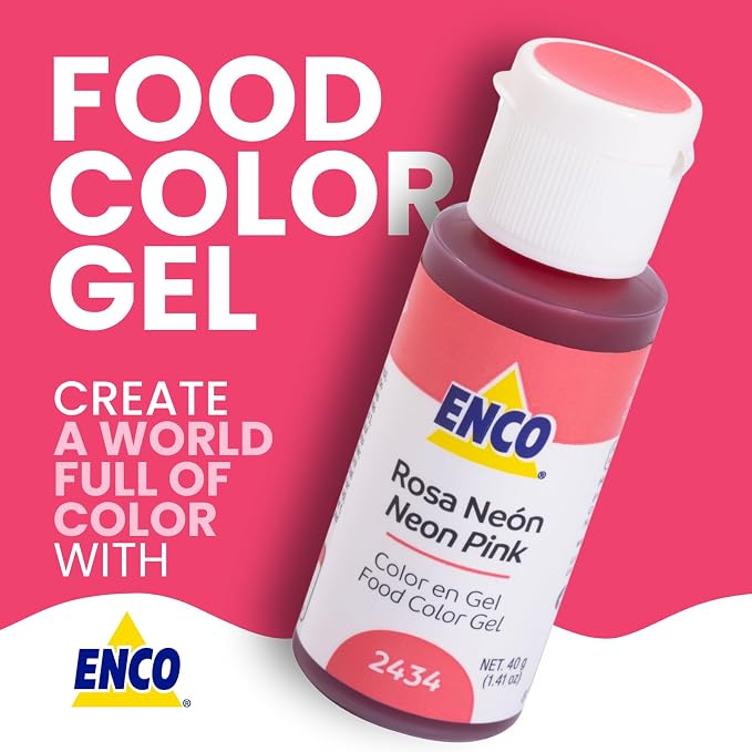 ENCO Food Coloring Gel Neon Pink 1.41 oz (40g) Concentrated, Vegan
