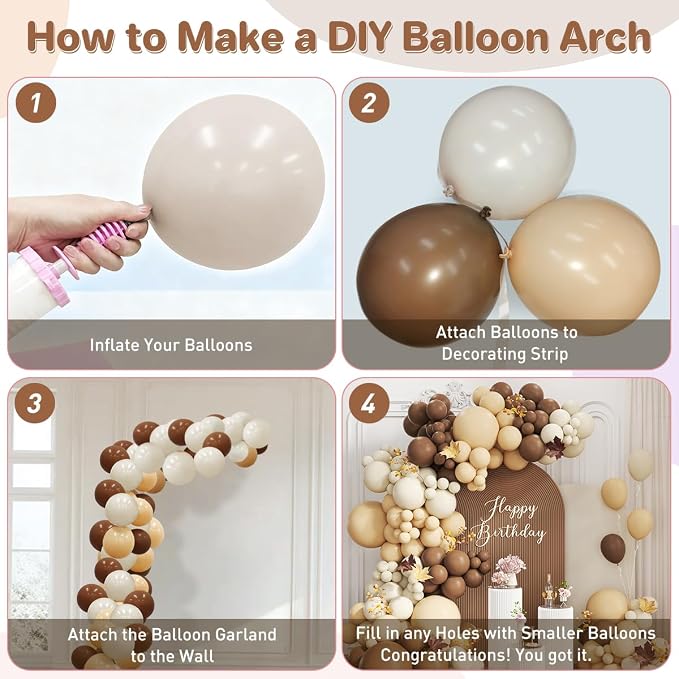 Boho Brown Balloon Garland Arch Kit, 167Pcs Latex Neutral Balloons Different Sizes 18 12 10 5 inch for Baby Shower Birthday Bridal Shower Wedding Party Decorations