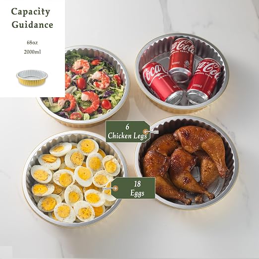 67oz Round Aluminum Foil Pans with Lids, 5 Pack | 10 Inch Round, 2 Inch Deep, Heavy Duty Foil, Ideal for Baking, Meal Prep and Food Storage