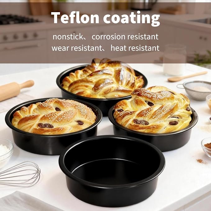 6 Inch Round Cake Pans Set of 3, Heavy-Duty Carbon Steel Baking Pans for Layered Birthday Cakes, Non-Stick Professional Circle Smash Cake Tins, Straight Wall & Dishwasher Safe