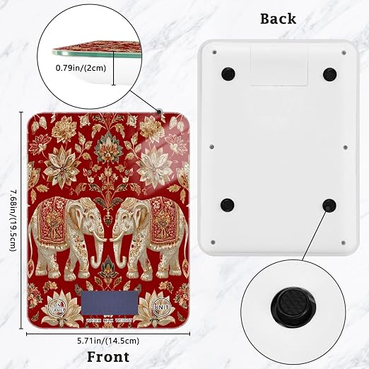 Food Scale Kitchen Scale Food Weight Scales Digital Weight Grams and Ounces Small Electronic Food Scale for Baking Cooking Red Retro Elephant Flowers