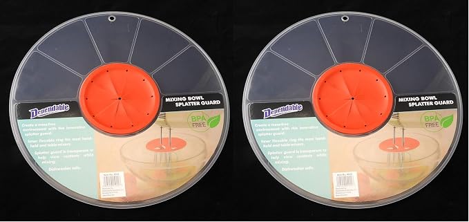 Dependable Industries inc. Essentials 12" Mixing Bowl Splatter Guard BPA FREE Fits Most Hand and Electric Mixers Red (2)