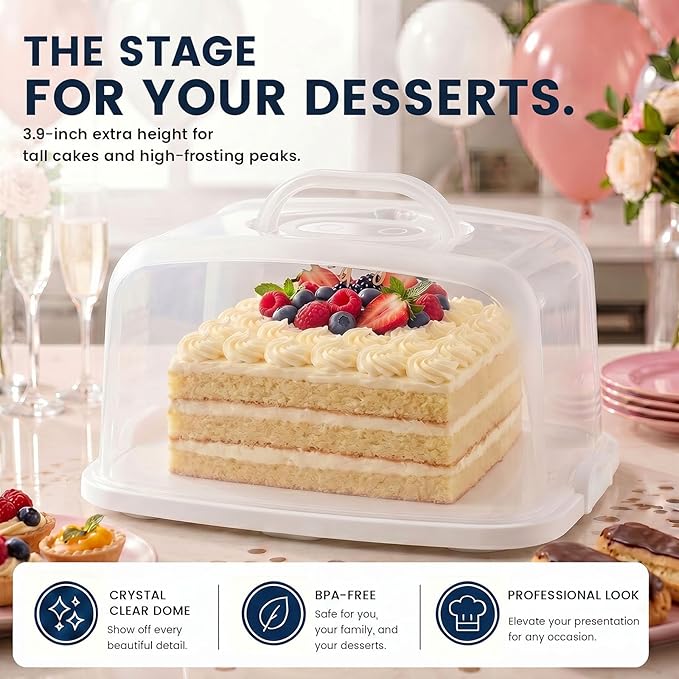 VGOODALL Cake Carrier, 12 Capacity Large Cupcake Holder, 3-in-1 Rectangular Cake Containers for Pies Muffin Candies Fruits Snacks, Dessert Storage Box for Parties, Picnics, Baking(14.8×10.9×3.1)