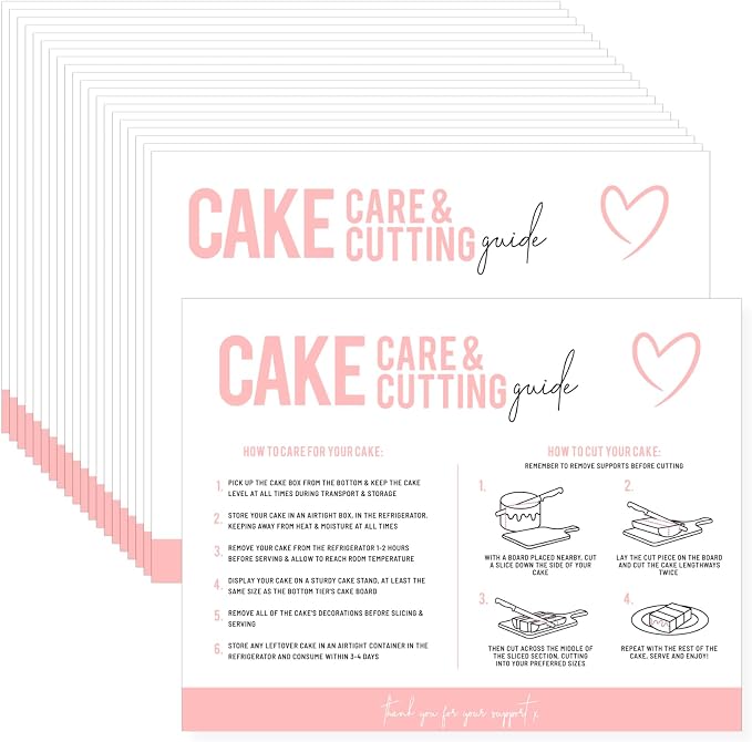 200 Count Cake Care Instruction Card How to Carry and Cut Your Cake Instruction Card for Small Business Cake Boxes, Professional Baker, Cake Boards, Baking Supplies Kit Set（ 5.5 x 4.25 Inch, White)