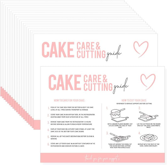 200 Count Cake Care Instruction Card How to Carry and Cut Your Cake Instruction Card for Small Business Cake Boxes, Professional Baker, Cake Boards, Baking Supplies Kit Set（ 5.5 x 4.25 Inch, White)