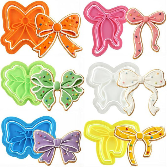 6Pcs 3D Bow Cookie Cutter Set Cute Cookie Cutters and Stamps for Baking Cookies Wedding Bow Fondant Cutters Birthday Cookies Making Supplies for Cupcakes Dessert DIY Craft Baking Biscuit Cutter