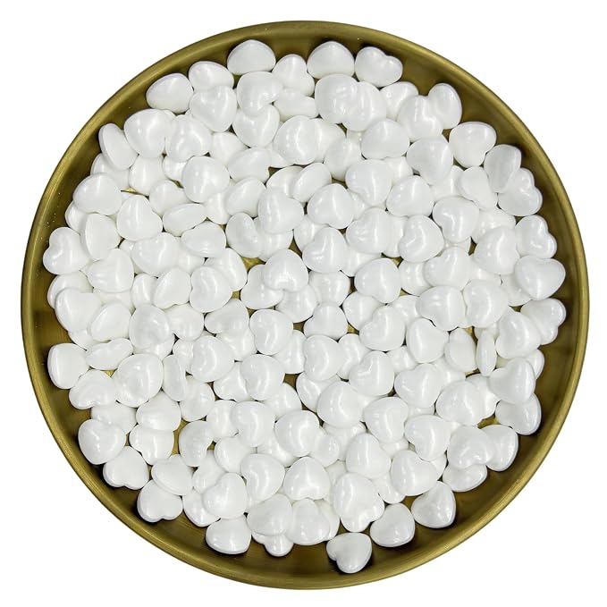 Dynastang White Heart Sprinkles Edible Heart Cake Decorating Heart Cake Decorations Cupcake Toppers Cookie Decorating Perfect for Cakes, Cupcakes, Desserts Toppings 3OZ